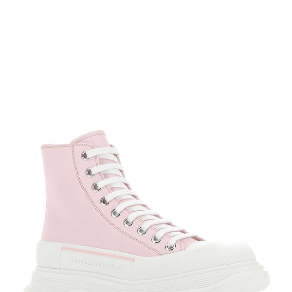 Alexander McQueen Shoes? Alexander Mcqueen Women Pastel Pink Leather Tread Slick Sneakers Luxury Lifestyle Designer Footwear
