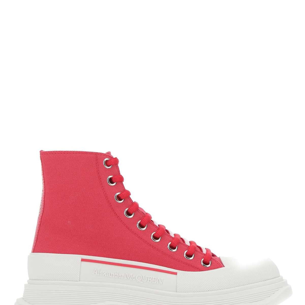 Alexander McQueen Shoes? Alexander Mcqueen Women Fuchsia Canvas Tread Slick Sneakers Comfortable Everyday Designer Shoes