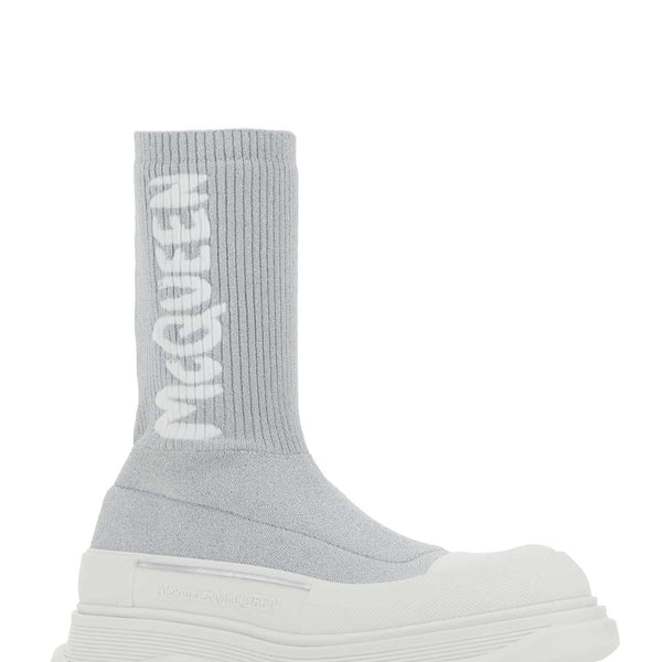 Alexander McQueen Shoes? Alexander Mcqueen Women Grey Stretch Nylon Tread Slick Sneakers Comfortable Everyday Designer Shoes
