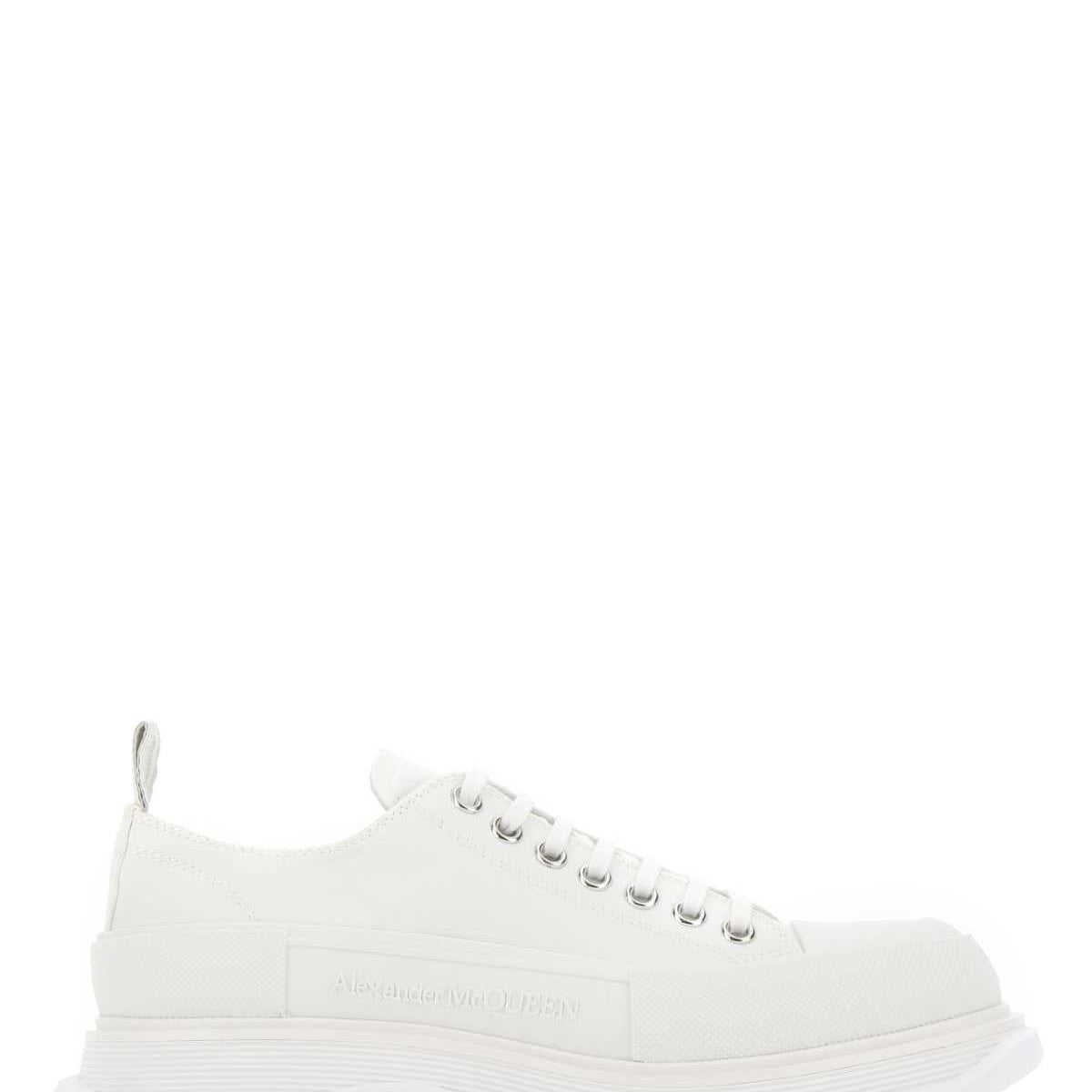 Alexander McQueen Shoes? Alexander Mcqueen Men White Canvas Tread Slick Sneakers Comfortable Everyday Designer Shoes