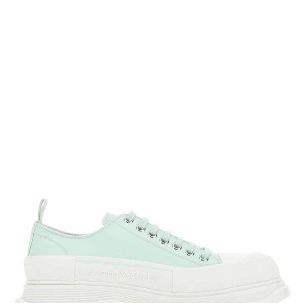 Alexander McQueen Shoes? Alexander Mcqueen Men Sea Green Leather Tread Slick Sneakers Premium Designer Casual Shoes