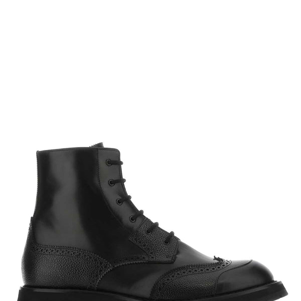 Alexander McQueen Shoes? Alexander Mcqueen Men Black Leather Punk Worker Ankle Boots Premium Designer Casual Shoes