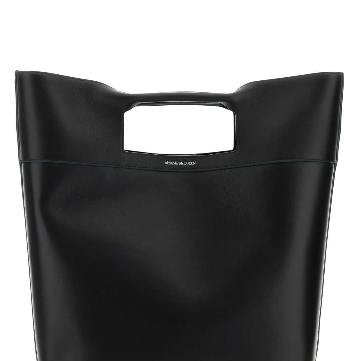 Alexander McQueen Bags? Alexander Mcqueen Men Black Leather The Square Bow Shopping Bag Luxury Designer Leather Handbag