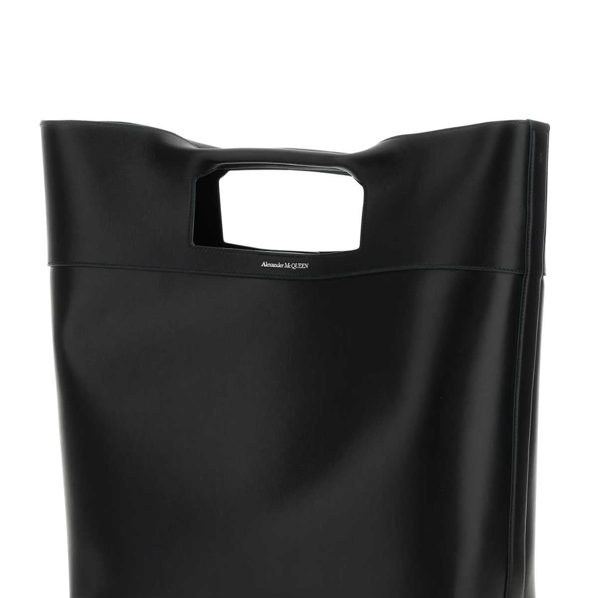 Alexander McQueen Bags? Alexander Mcqueen Men Black Leather The Square Bow Shopping Bag Luxury Designer Leather Handbag