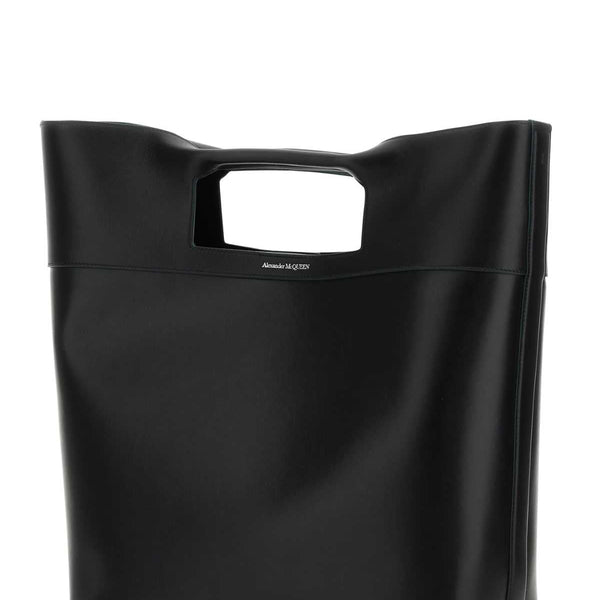 Alexander McQueen Bags? Alexander Mcqueen Men Black Leather The Square Bow Shopping Bag Luxury Designer Leather Handbag