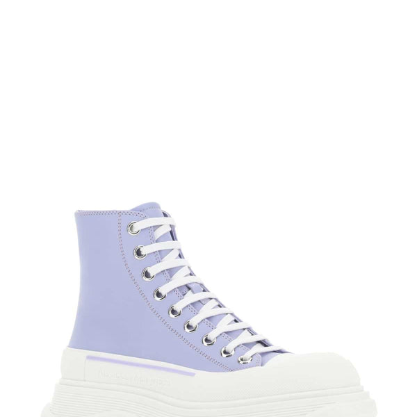 Alexander McQueen Shoes? Alexander Mcqueen Women Lilac Leather Tread Slick Sneakers Comfortable Everyday Designer Shoes