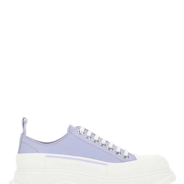 Alexander McQueen Shoes? Alexander Mcqueen Women Lilac Leather Tread Slick Sneakers Comfortable Everyday Designer Shoes