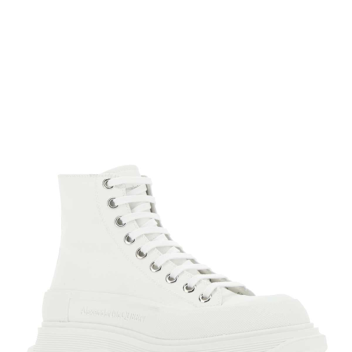 Alexander McQueen Shoes? Alexander Mcqueen Women White Canvas Tread Slick Sneakers Comfortable Everyday Designer Shoes