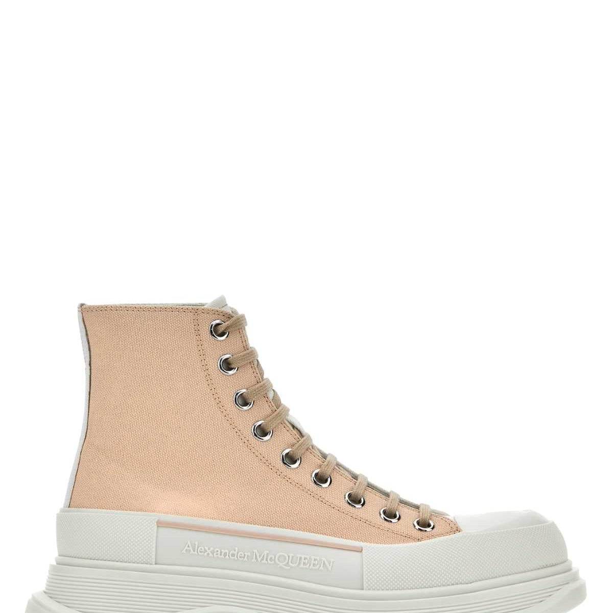 Alexander McQueen Shoes? Alexander Mcqueen Women Skin Pink Canvas Tread Slick Sneakers Luxury Lifestyle Designer Footwear