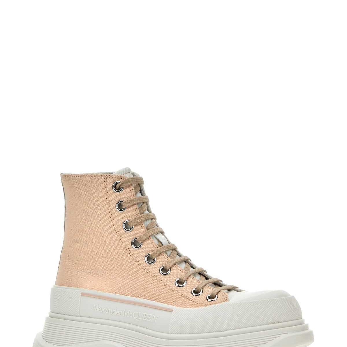 Alexander McQueen Shoes? Alexander Mcqueen Women Skin Pink Canvas Tread Slick Sneakers Luxury Lifestyle Designer Footwear