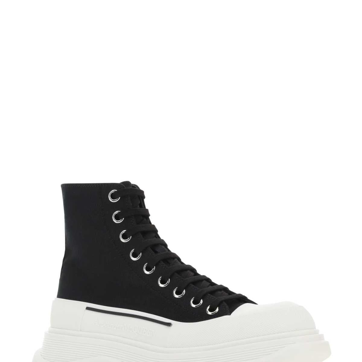 Alexander McQueen Shoes? Alexander Mcqueen Women Black Canvas Tread Slick Sneakers Comfortable Everyday Designer Shoes