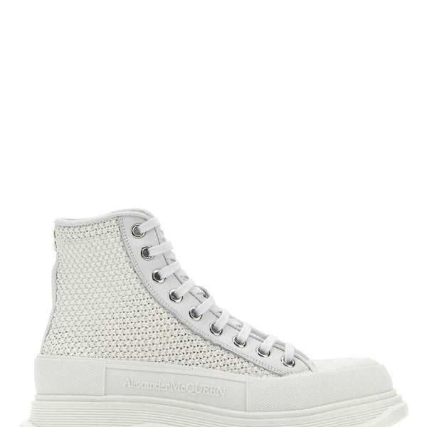 Alexander McQueen Shoes? Alexander Mcqueen Women White Raffia Tread Slick Sneakers Luxury Lifestyle Designer Footwear
