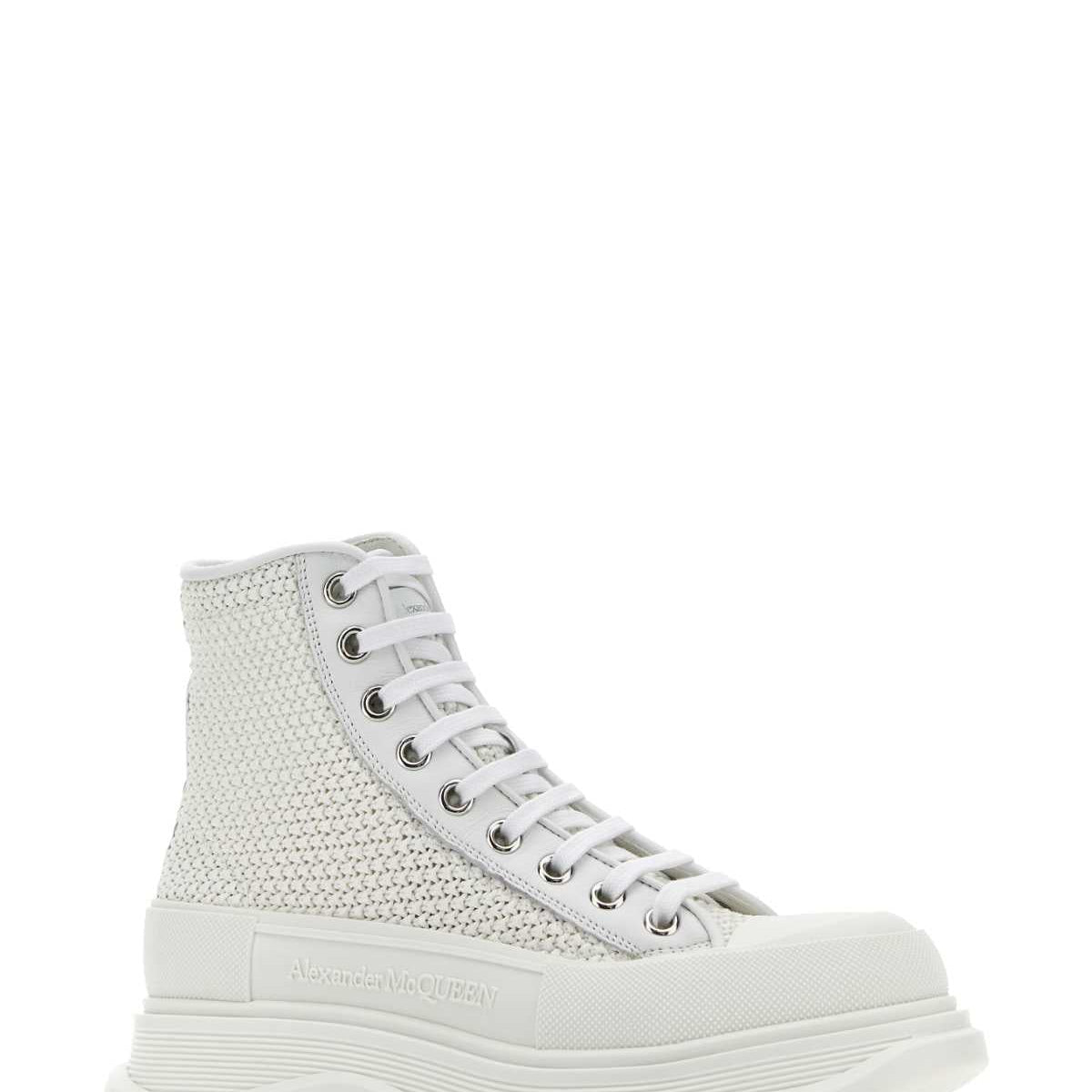 Alexander McQueen Shoes- Alexander Mcqueen Women White Raffia Tread Slick Sneakers Luxury Lifestyle Designer Footwear