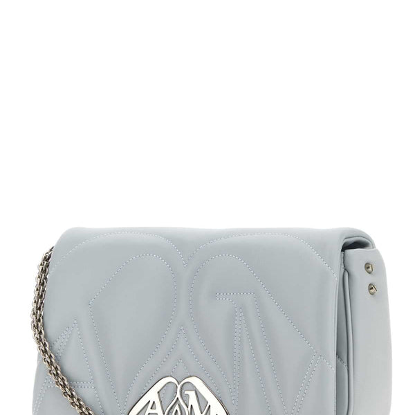 Alexander McQueen Bags? Alexander Mcqueen Women Powder Blue Leather Small Seal Shoulder Bag Luxury Designer Leather Handbag