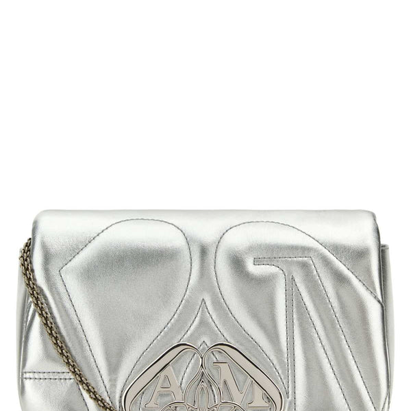 Alexander McQueen Bags? Alexander Mcqueen Women Silver Leather Mini Seal Clutch Premium Designer Shoulder Bag