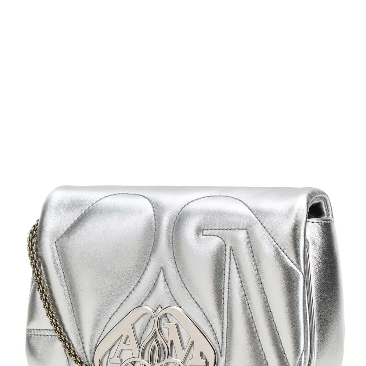 Alexander McQueen Bags? Alexander Mcqueen Women Silver Leather Mini Seal Clutch Premium Designer Shoulder Bag