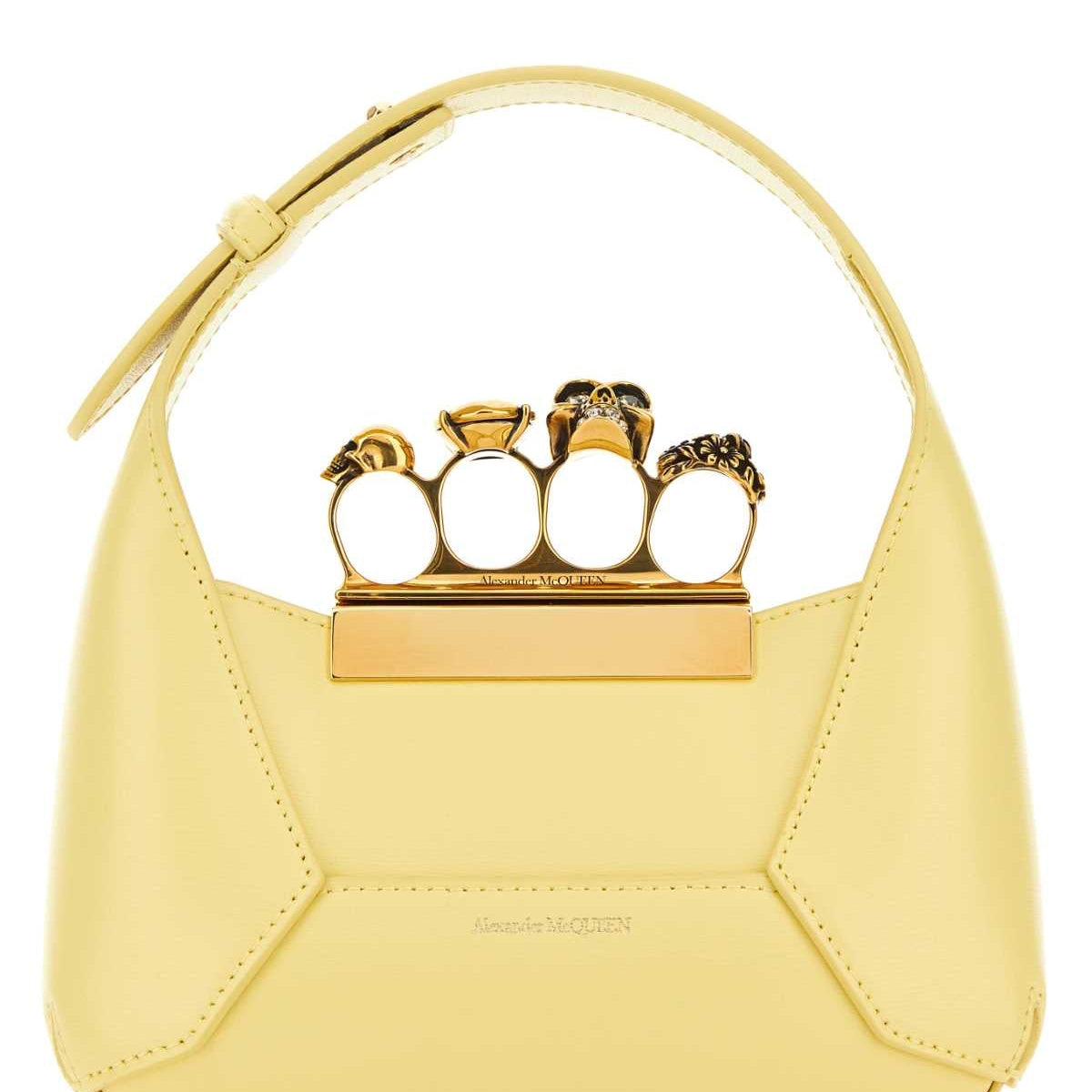 Alexander McQueen Bags? Alexander Mcqueen Women Pastel Yellow Leather Mini Jewellered Hobo Handbag Luxury Designer Leather Handbag