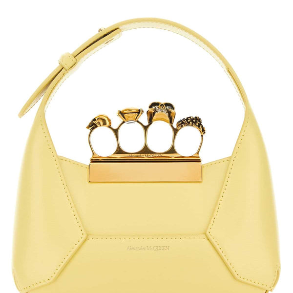 Alexander McQueen Bags? Alexander Mcqueen Women Pastel Yellow Leather Mini Jewellered Hobo Handbag Luxury Designer Leather Handbag