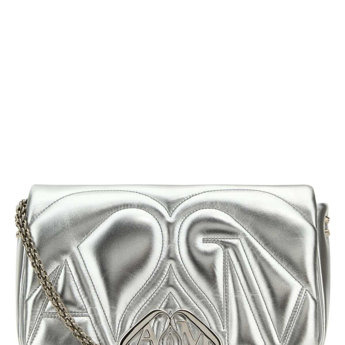 Alexander McQueen Bags? Alexander Mcqueen Women Silver Leather Small Seal Shoulder Bag Luxury Designer Leather Handbag