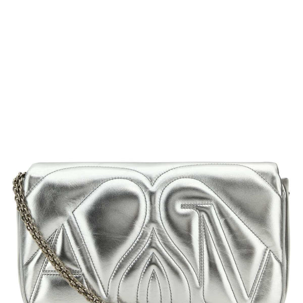 Alexander McQueen Bags? Alexander Mcqueen Women Silver Leather Small Seal Shoulder Bag Luxury Designer Leather Handbag