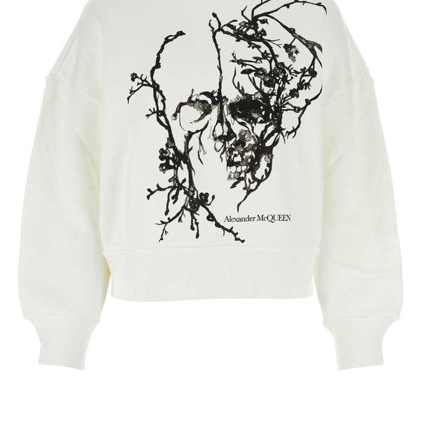 Alexander McQueen Hoodies? Alexander Mcqueen Women White Cotton Sweatshirt Comfortable Luxury Streetwear Hoodie