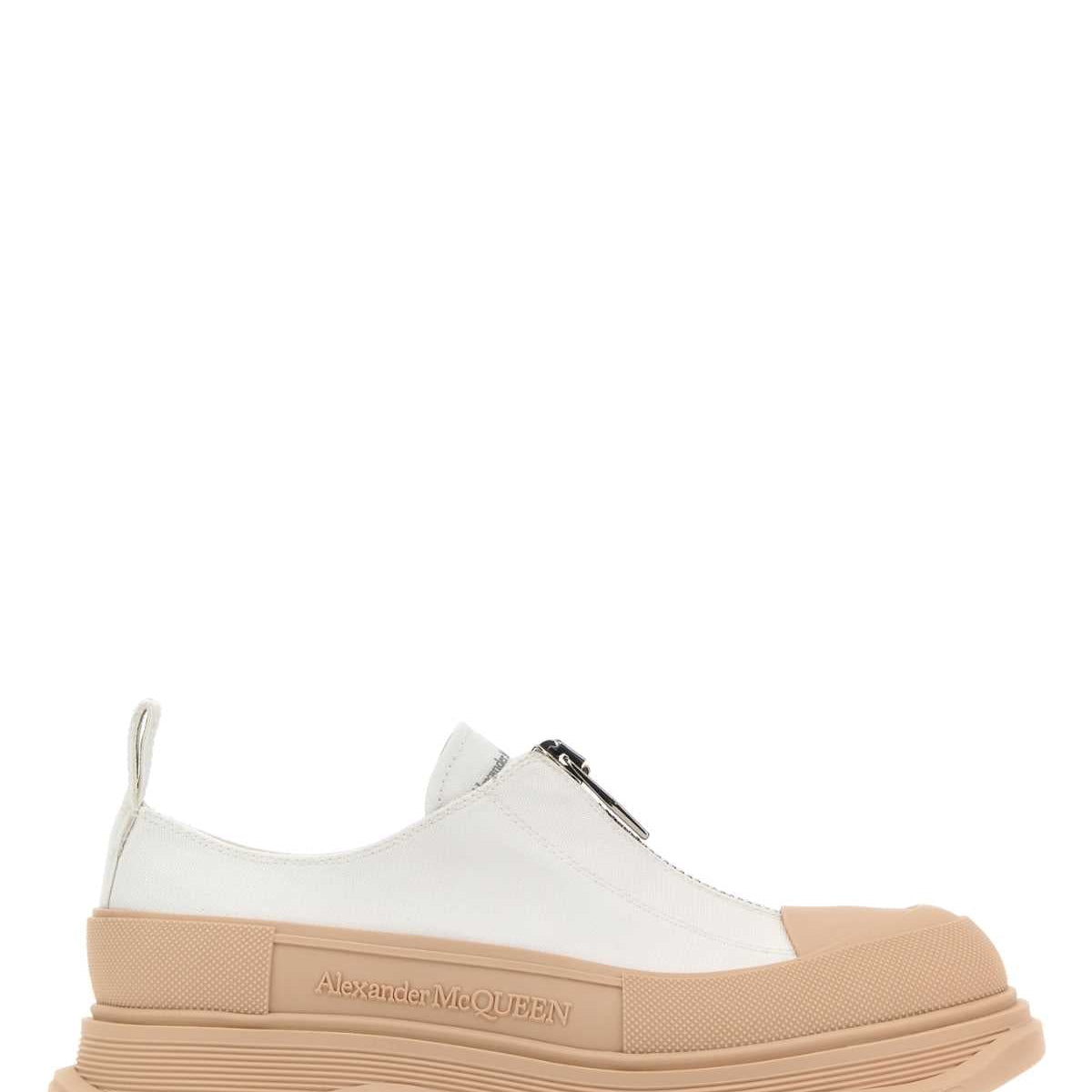 Alexander McQueen Shoes- Alexander Mcqueen Women Two-Tone Canvas Tread Slick Sneakers Luxury Lifestyle Designer Footwear