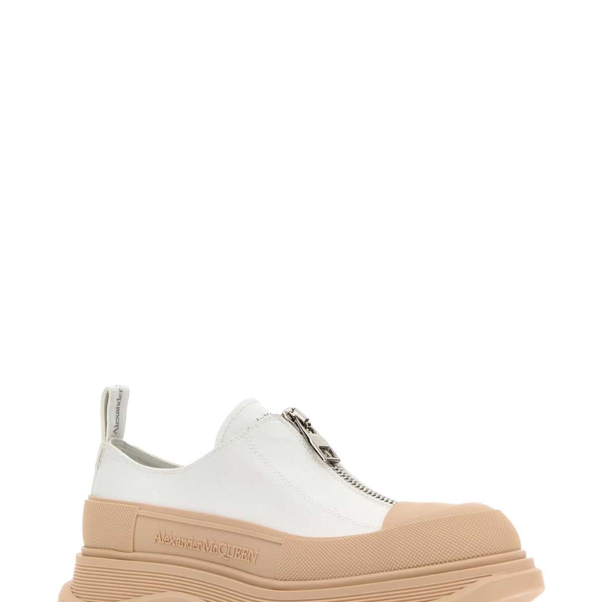 Alexander McQueen Shoes? Alexander Mcqueen Women Two-Tone Canvas Tread Slick Sneakers Luxury Lifestyle Designer Footwear