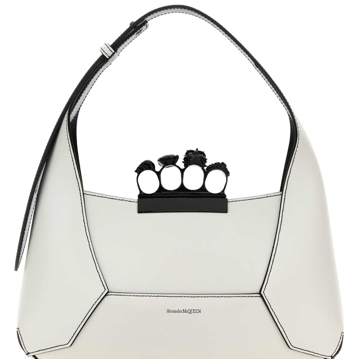 Alexander McQueen Bags- Alexander Mcqueen Women White Leather Jewelled Hobo Handbag Elegant Everyday Designer Handbag
