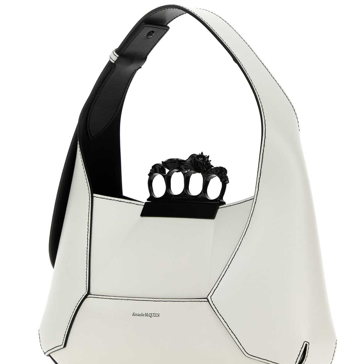 Alexander McQueen Bags- Alexander Mcqueen Women White Leather Jewelled Hobo Handbag Elegant Everyday Designer Handbag