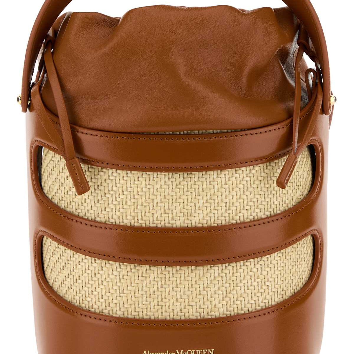 Alexander McQueen Bags? Alexander Mcqueen Women Two-Tone Leather And Raffia The Rise Bucket Bag Elegant Everyday Designer Handbag