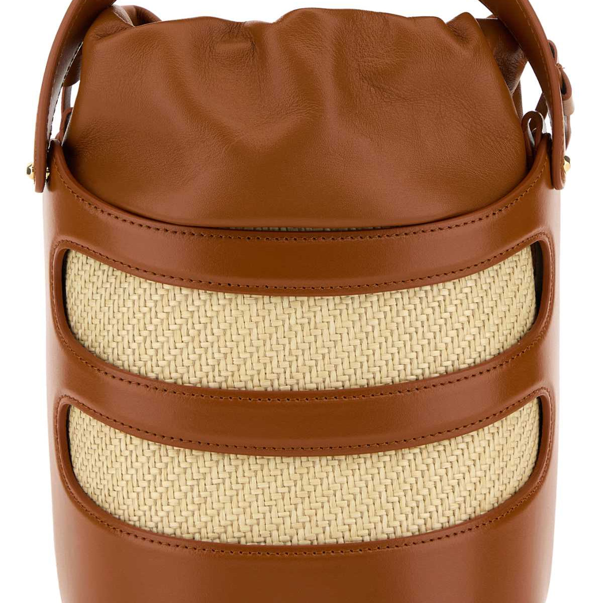 Alexander McQueen Bags? Alexander Mcqueen Women Two-Tone Leather And Raffia The Rise Bucket Bag Elegant Everyday Designer Handbag
