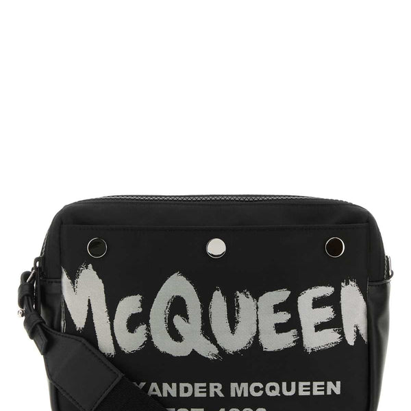 Alexander McQueen Bags? Alexander Mcqueen Men Black Fabric Mcqueen Graffiti Crossbody Bag Premium Designer Shoulder Bag