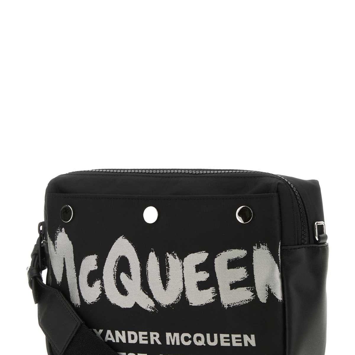 Alexander McQueen Bags? Alexander Mcqueen Men Black Fabric Mcqueen Graffiti Crossbody Bag Premium Designer Shoulder Bag