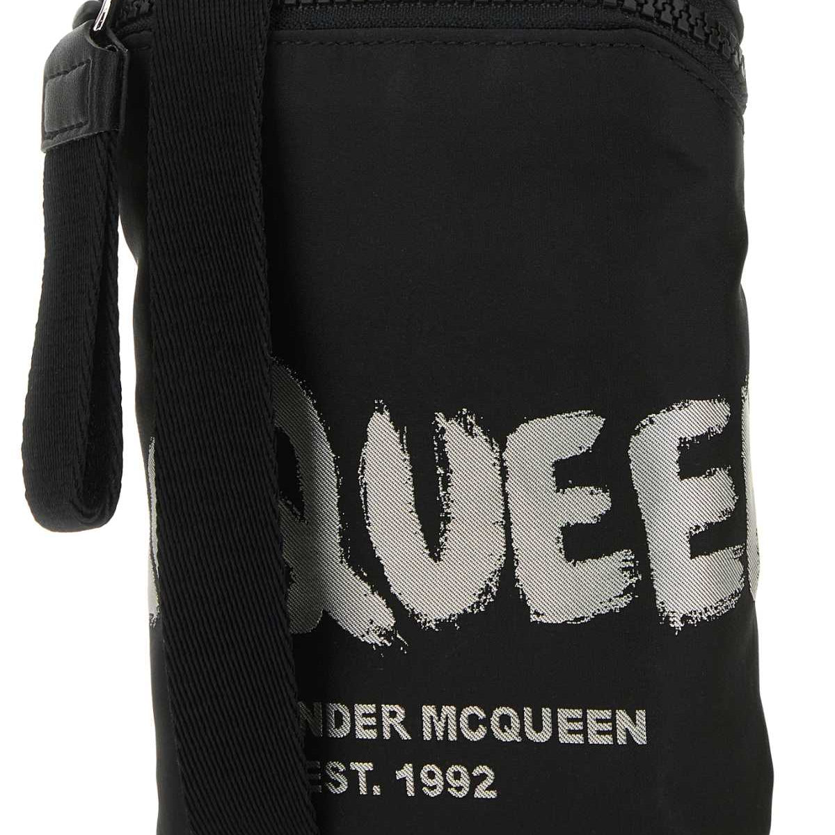 Alexander McQueen Bags? Alexander Mcqueen Men Black Fabric Mcqueen Graffiti Crossbody Bag Premium Designer Shoulder Bag