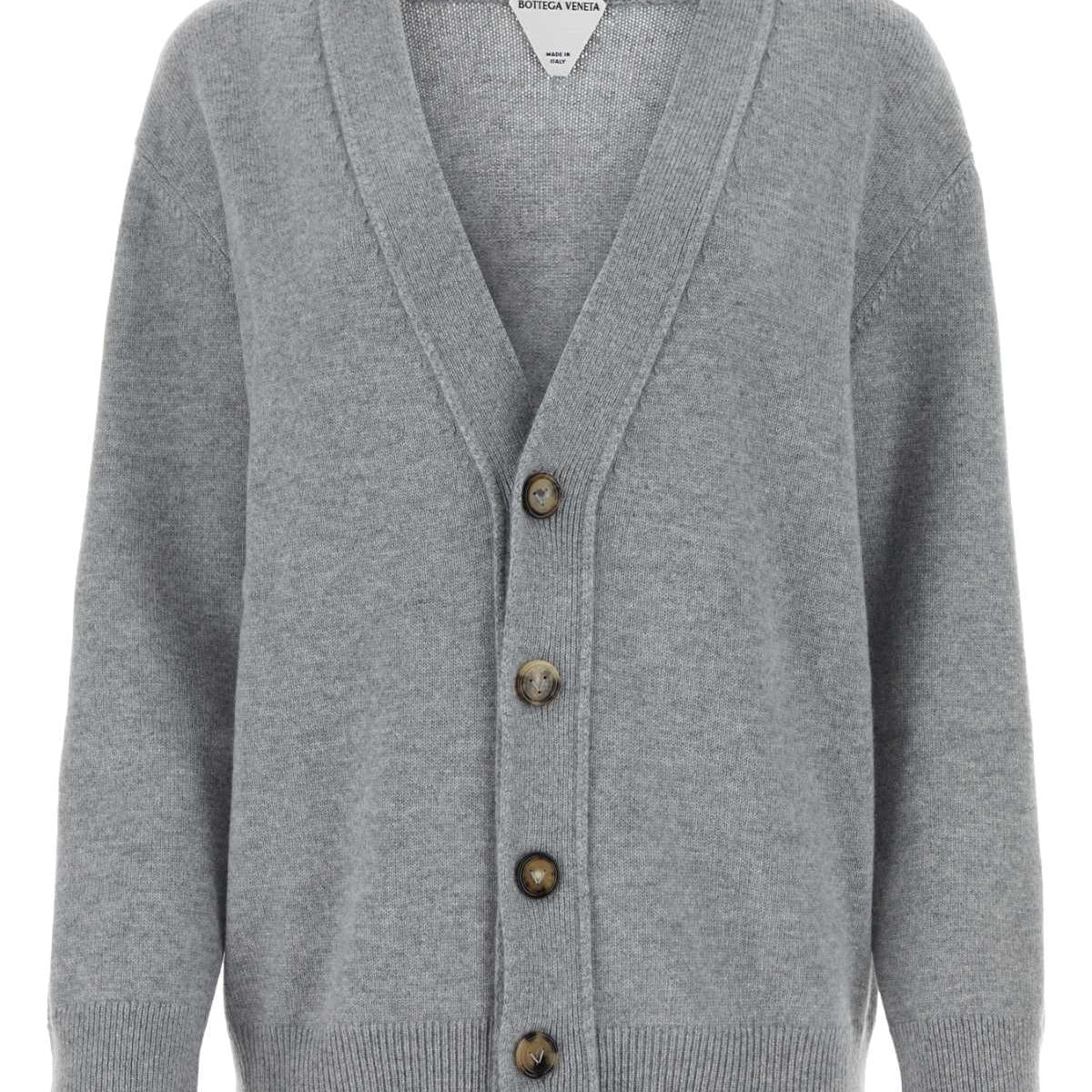 Bottega Veneta Sweaters? Bottega Veneta Women Grey Stretch Cashmere Blend Cardigan Premium Casual Designer Knitwear