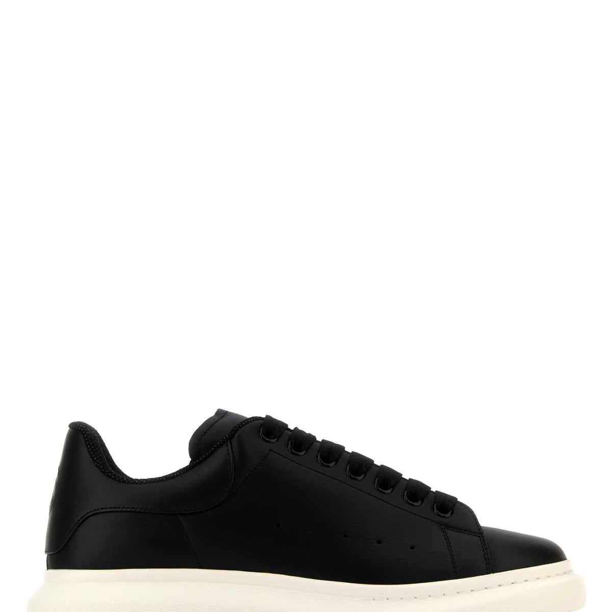 Alexander McQueen Shoes? Alexander Mcqueen Men Black Leather Sneakers With Black Leather Heel Premium Designer Casual Shoes