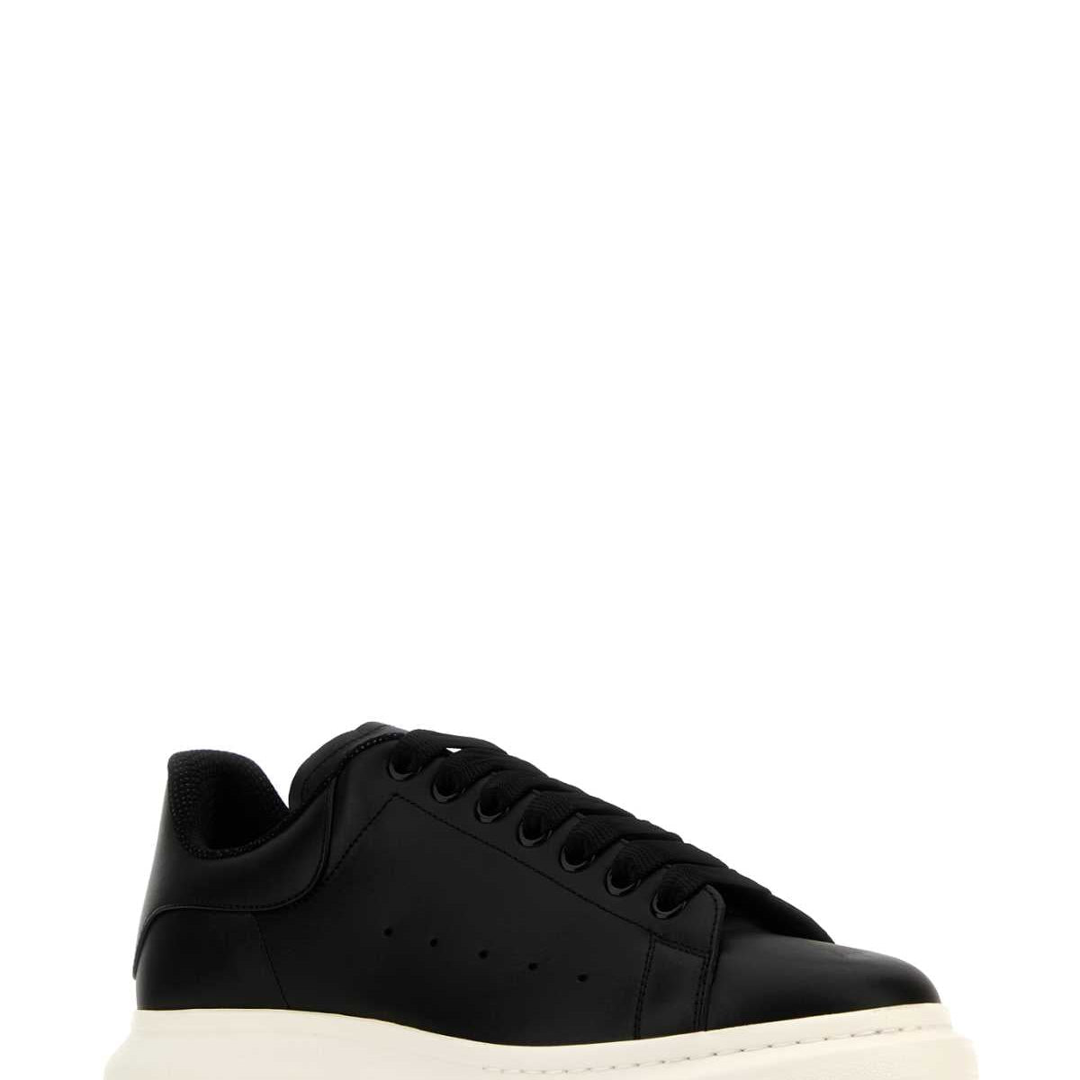 Alexander McQueen Shoes? Alexander Mcqueen Men Black Leather Sneakers With Black Leather Heel Premium Designer Casual Shoes