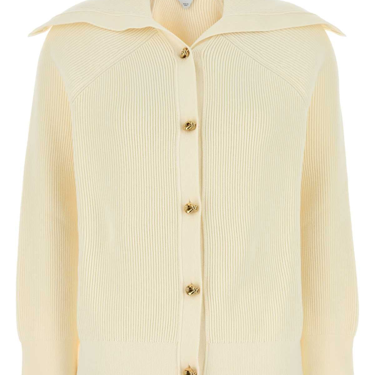 Bottega Veneta Sweaters? Bottega Veneta Women Cream Stretch Cotton Blend Cardigan Premium Casual Designer Knitwear