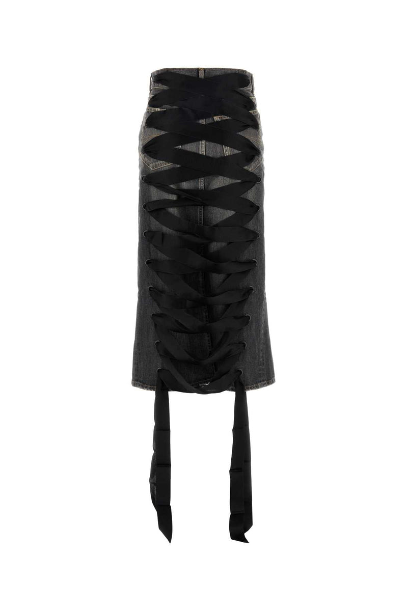 Balenciaga Skirts? Balenciaga Women Black Denim Skirt Elegant Designer Casual Skirt