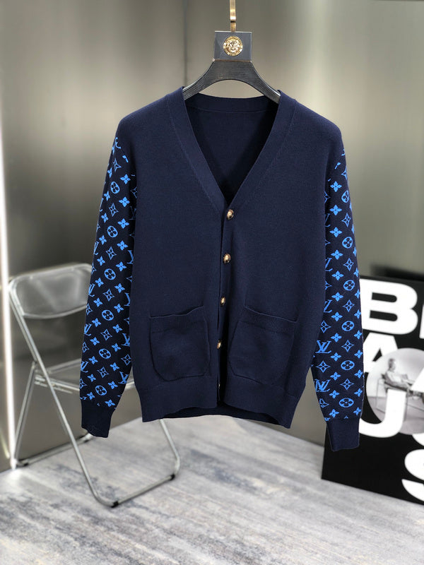 Front view of Louis Vuitton luxury clothing with signature branding