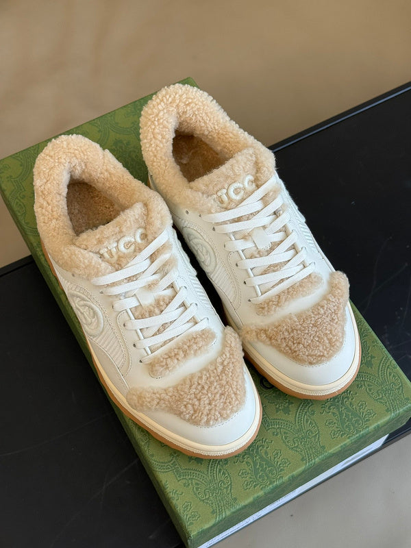Side profile of Gucci muted earth tones sneakers cushioned comfort fit