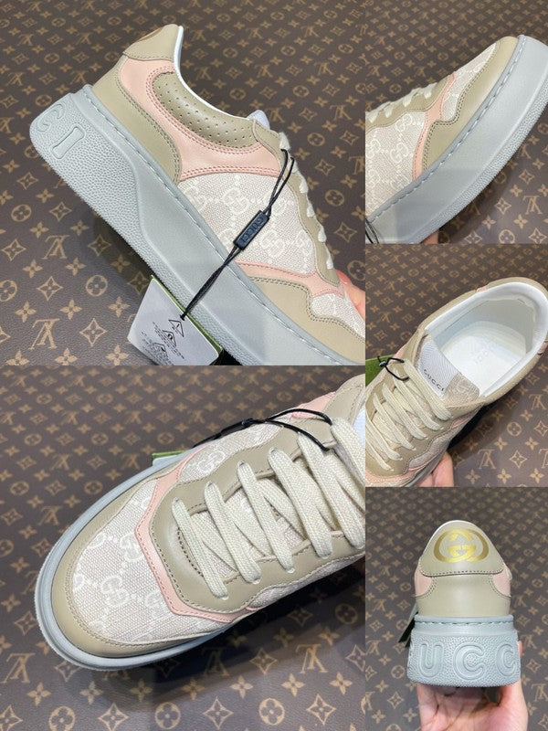 Side profile of Gucci clean off-white sneakers padded collar comfort