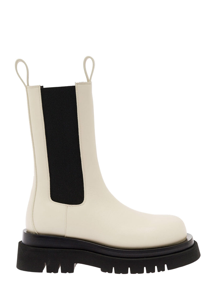 Bottega Veneta Shoes Bottega Veneta Women ' Lug' White Boots With Contrasting Multi-Layered Sole In Leather Woman Premium Designer Casual Shoes