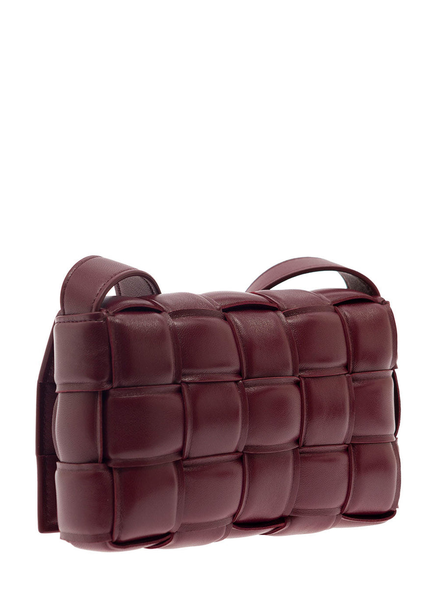 Bottega Veneta Bags? Bottega Veneta Women 'Small Padded Cassette' Bordeaux Crossbody Bag In Intreccio Nappa Leather Woman Luxury Designer Leather Handbag