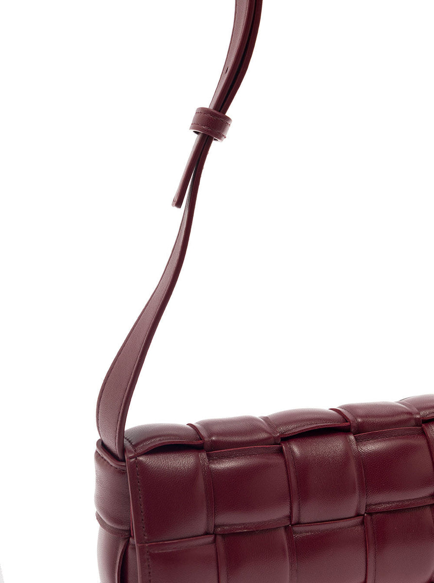 Bottega Veneta Bags? Bottega Veneta Women 'Small Padded Cassette' Bordeaux Crossbody Bag In Intreccio Nappa Leather Woman Luxury Designer Leather Handbag