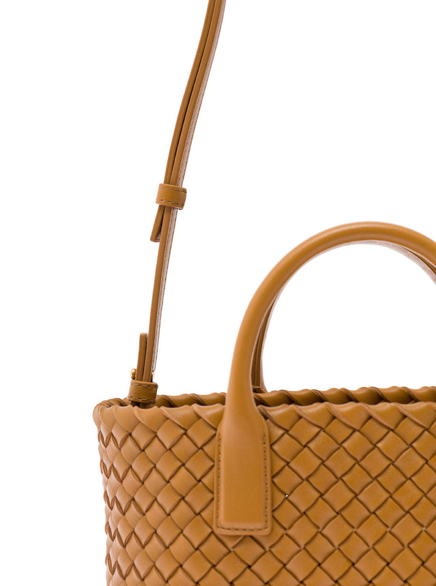 Bottega Veneta Bags? Bottega Veneta Women 'Mini Cabat' Caramel Intreccio Tote Bag With Shoulder Strap Leather Woman Bottega Veneta Premium Designer Shoulder Bag