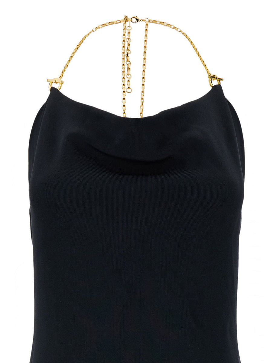 Bottega Veneta Dresses? Bottega Veneta Women Midi Black Dress With Chain Strap In Double Viscose Woman Chic Everyday Designer Dress