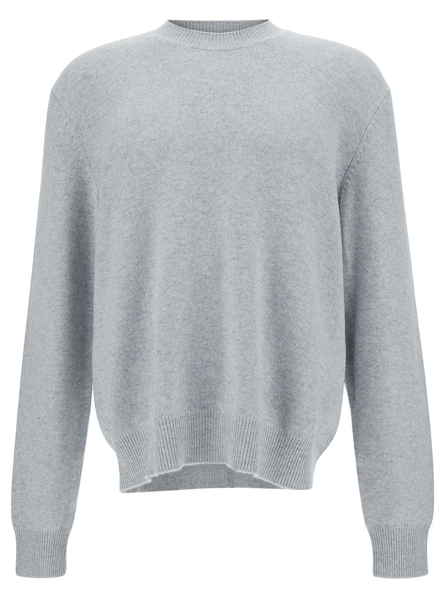 Bottega Veneta Sweaters? Bottega Veneta Men Grey Pullover With Intrecciato Patch On Elbows In Cashmere Man Luxury Designer Knit Sweater