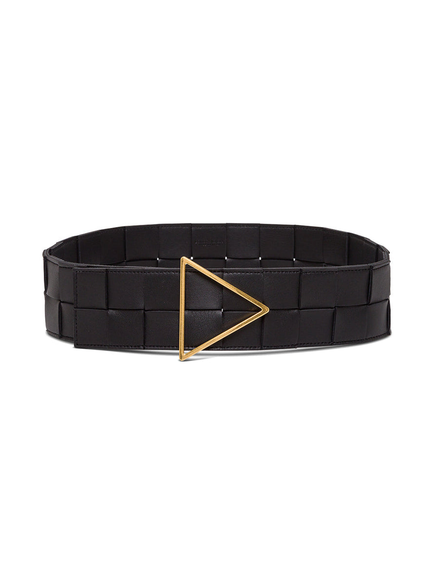 Bottega Veneta Belts? Bottega Veneta Women Black Leather Belt With Tringolar Buckle Classic Everyday Designer Belt