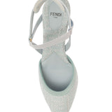 Close-up of Fendi pumps hardware and fine stitching